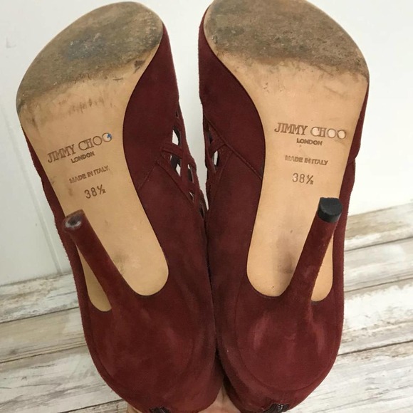 JIMMY CHOO BURGUNDY CAGE SANDALS 38.5 - Picture 6 of 7